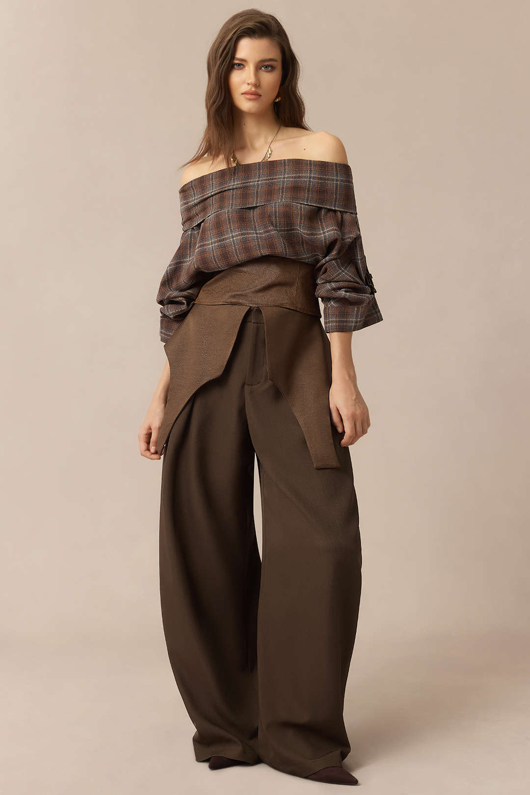 Satijnen patchwork pantalon met rits en ballonmodel