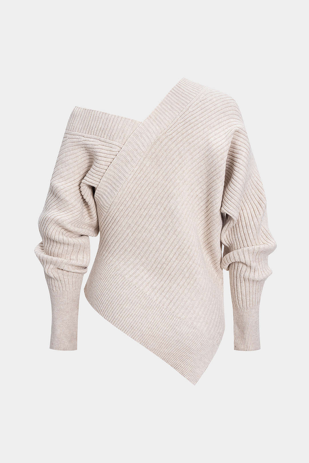 Gebreide asymmetrische top met één schouder en V-hals