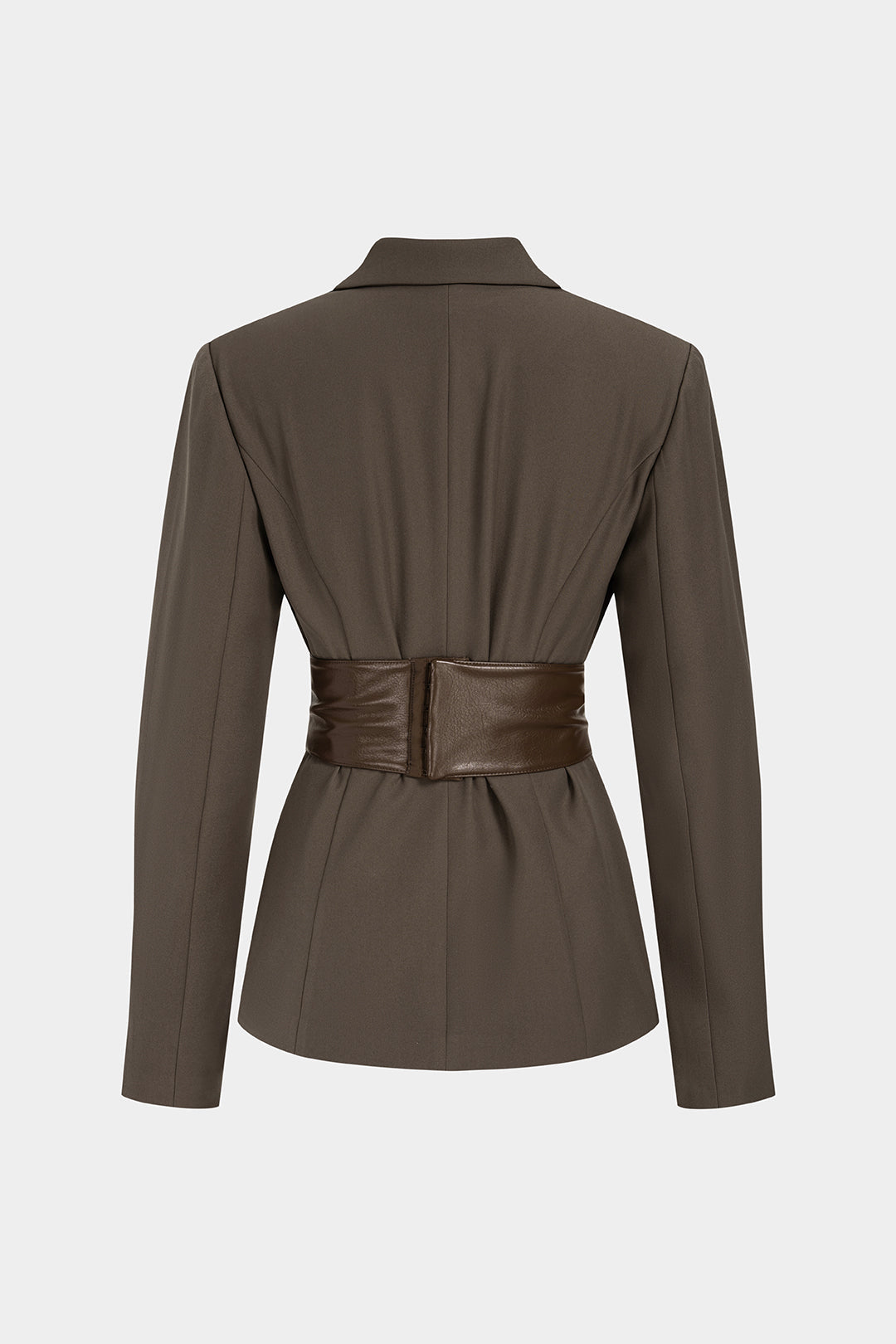 Leren-look patchwork blazer met reverskraag