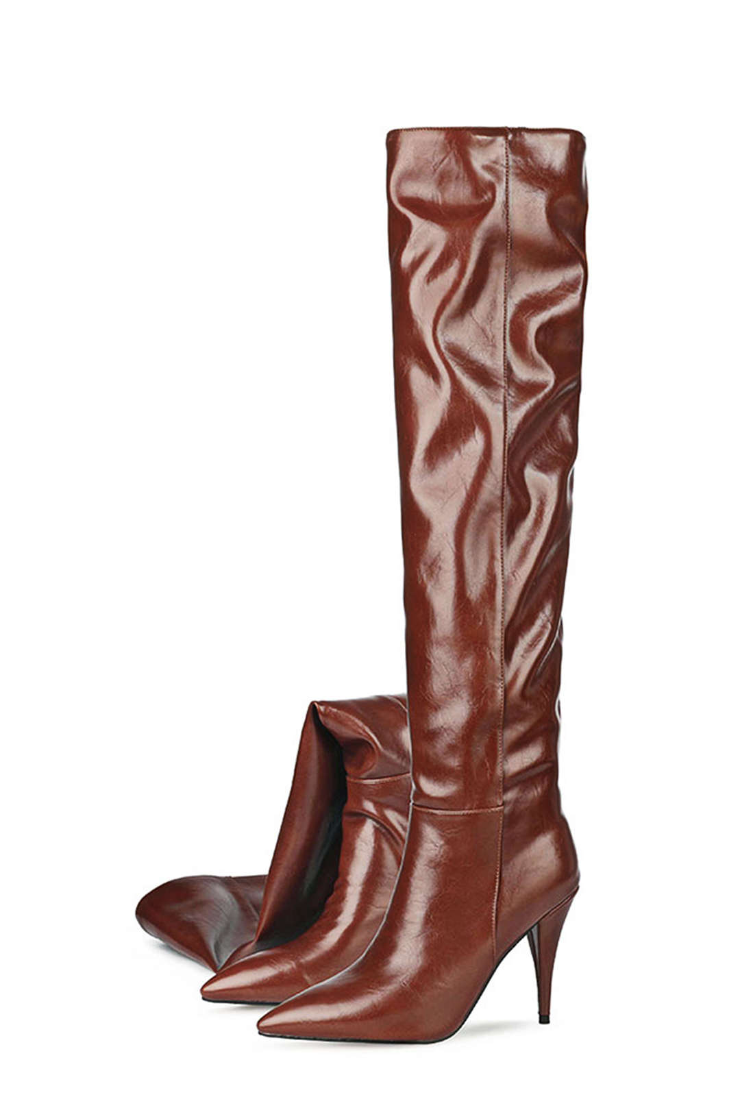 Sterre - Leren-look kniehoge laarzen met ruches