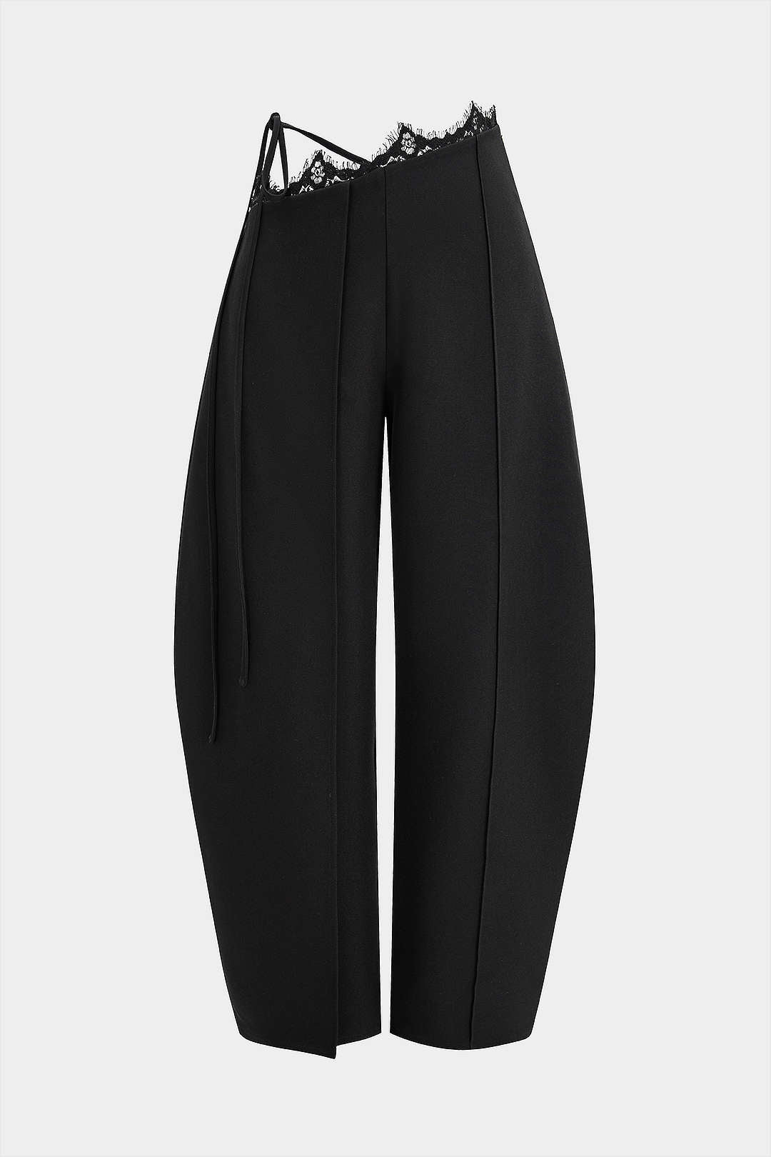 Asymmetrische broek met kanten rand en wijde pijpen