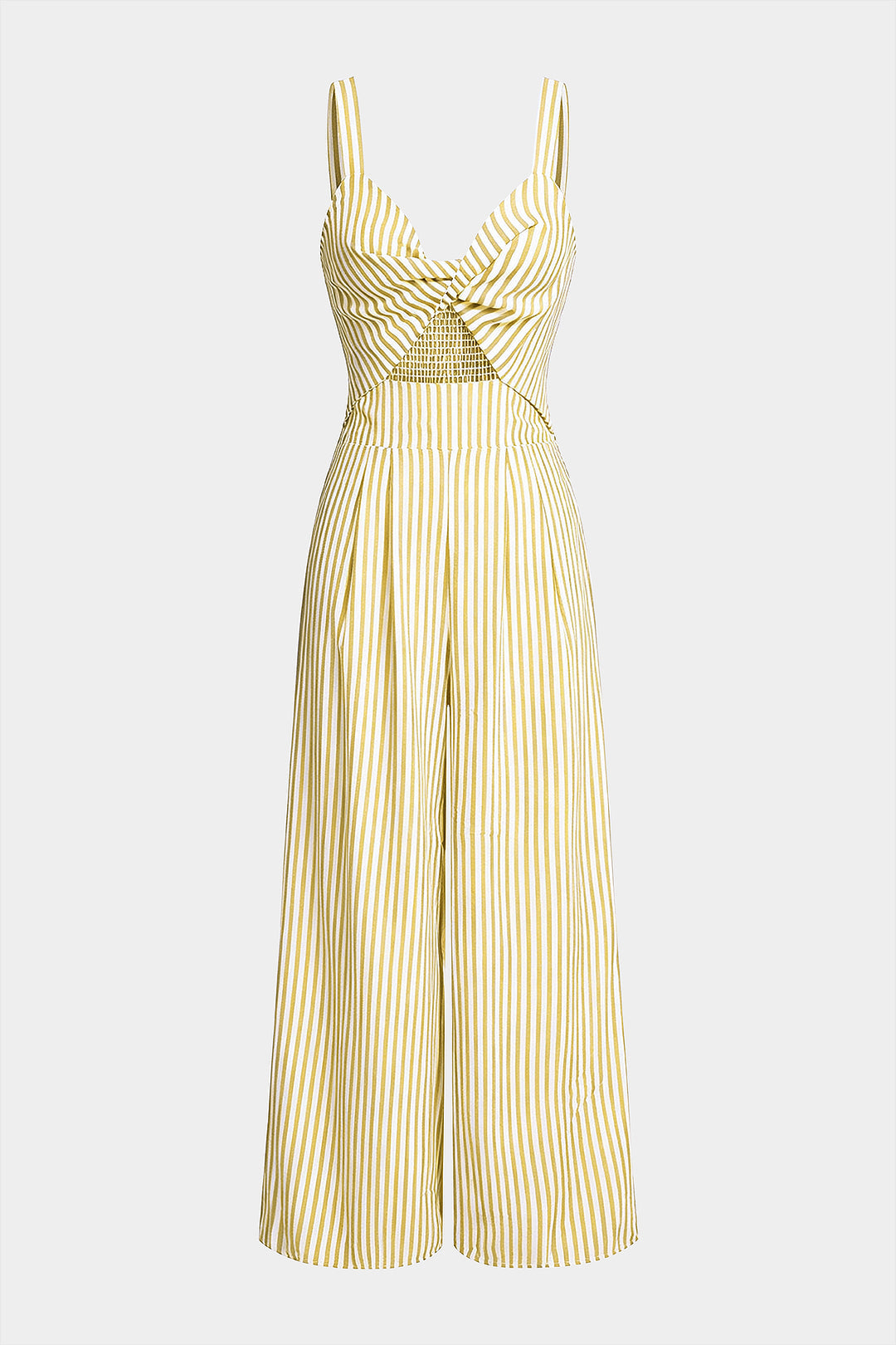 Gestreepte mouwloze jumpsuit met V-hals en gedraaid detail