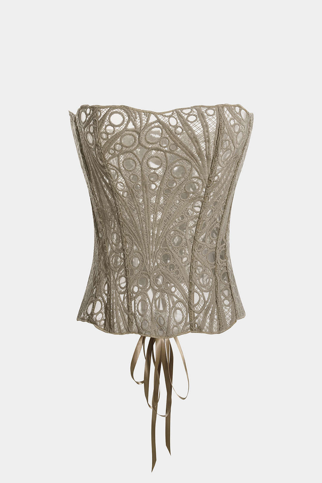 Mesh strapless top met kant