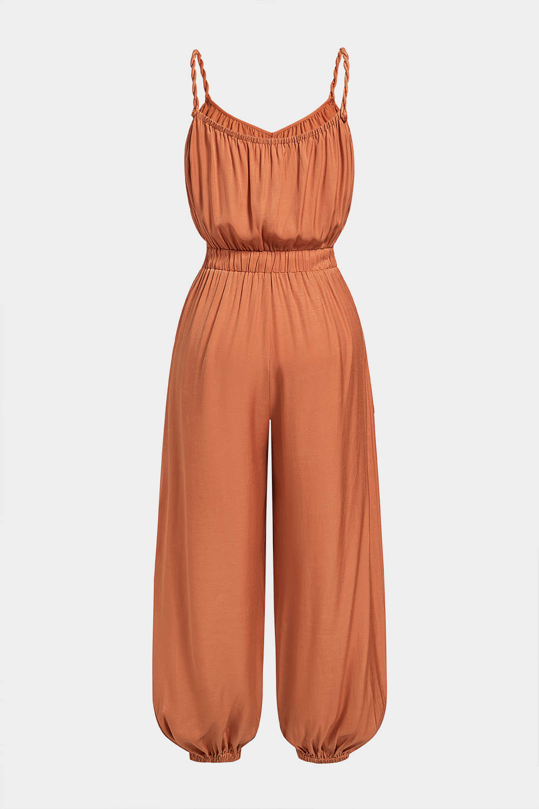 Mouwloze jumpsuit met V-hals, gedraaid detail en knoopdetail