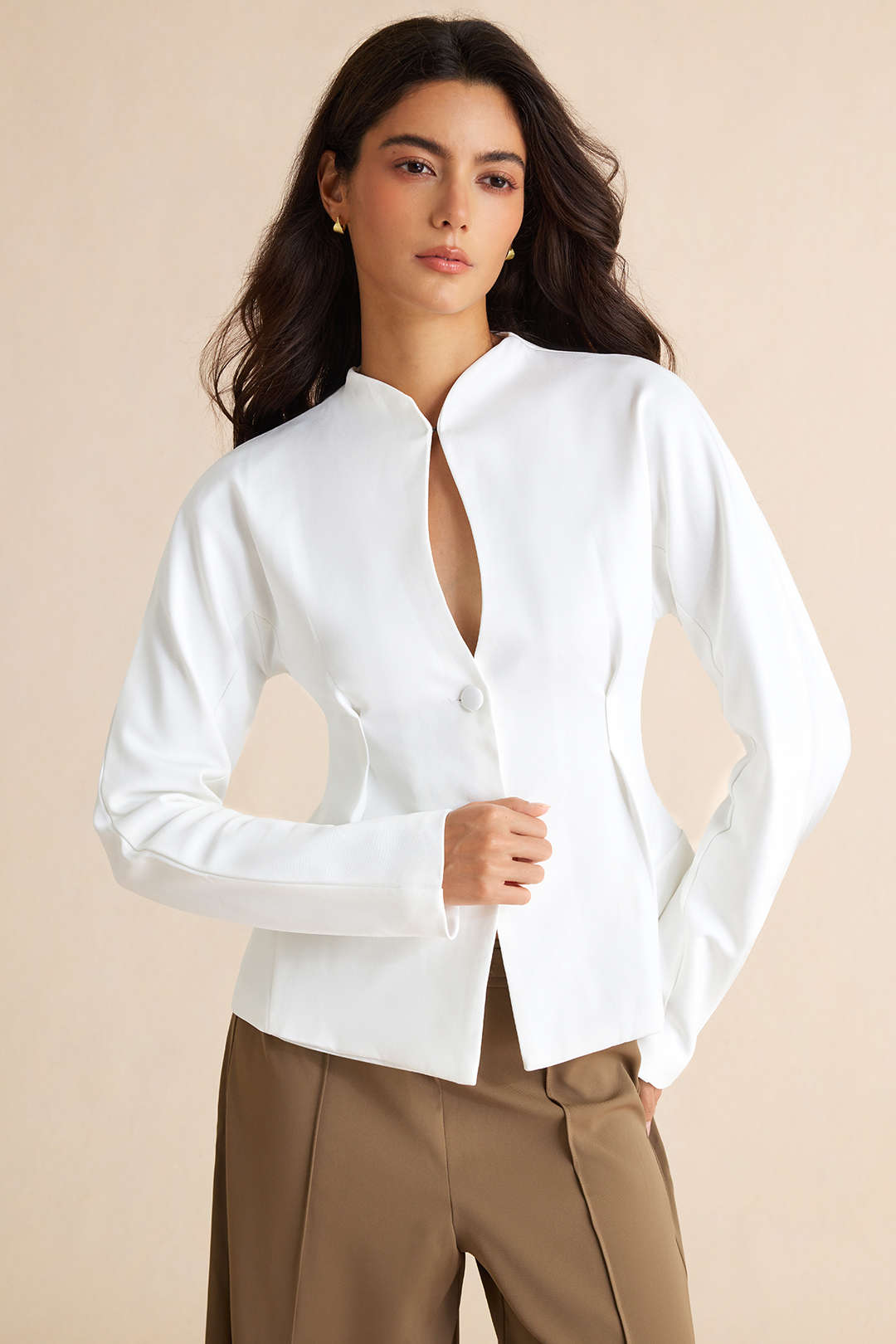 Lieke - Effen blazer met uitsnijding