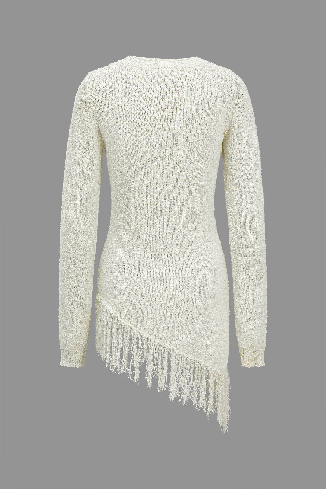 Effen asymmetrische top met franjes en lange mouwen