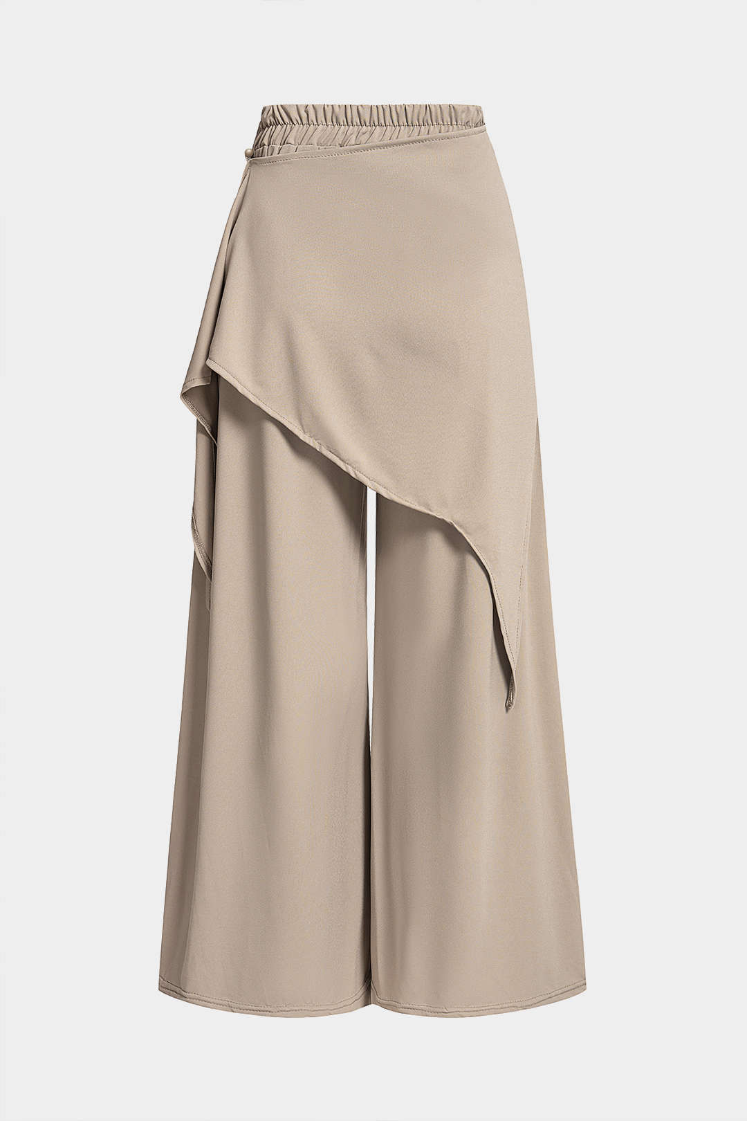 Asymmetrische broek met ruches, strik en wijde pijpen