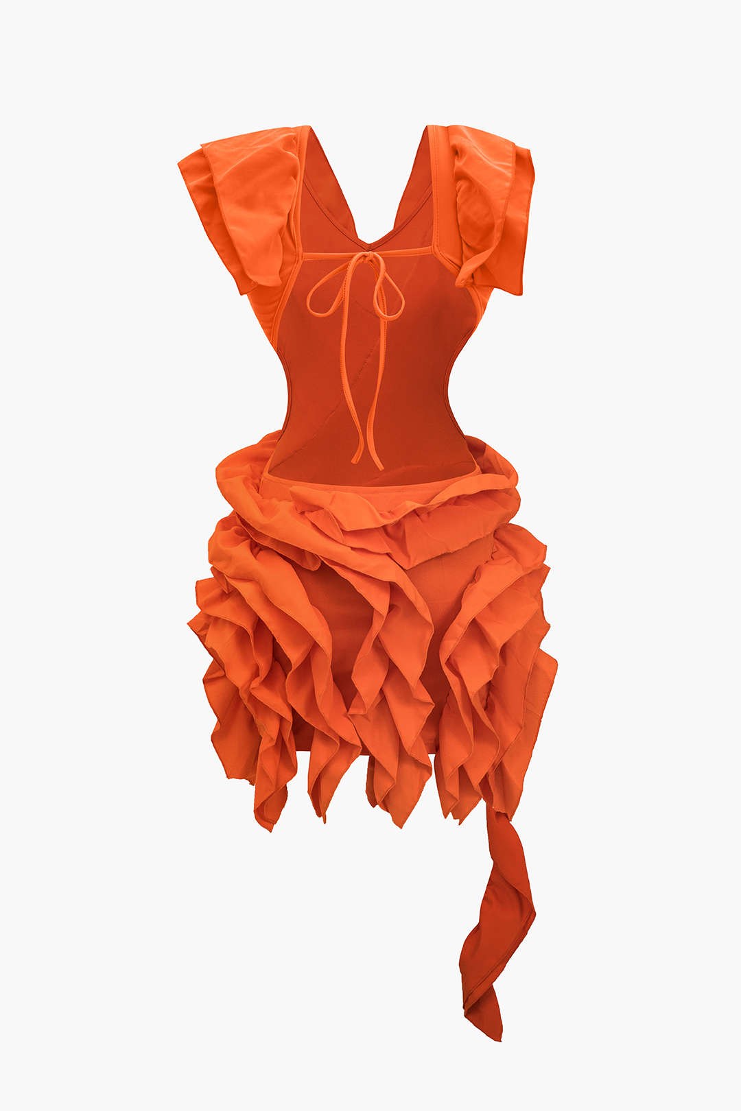 Effen midijurk met open rug en volants