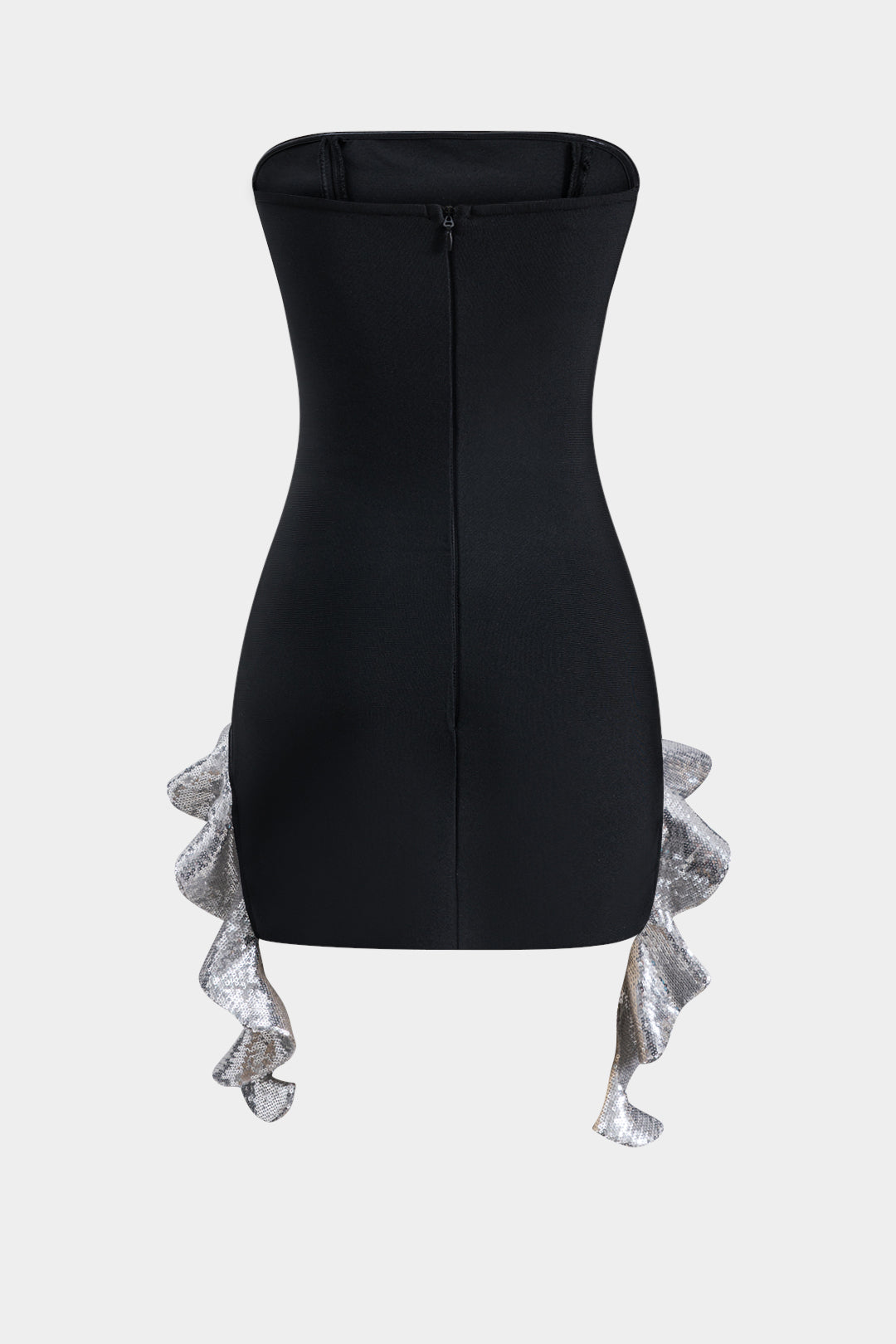 Mouwloze patchwork minijurk met strapless pasvorm