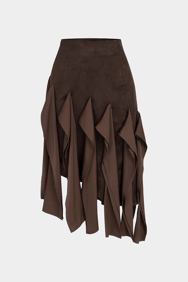 Asymmetrische rok met ruches en volants