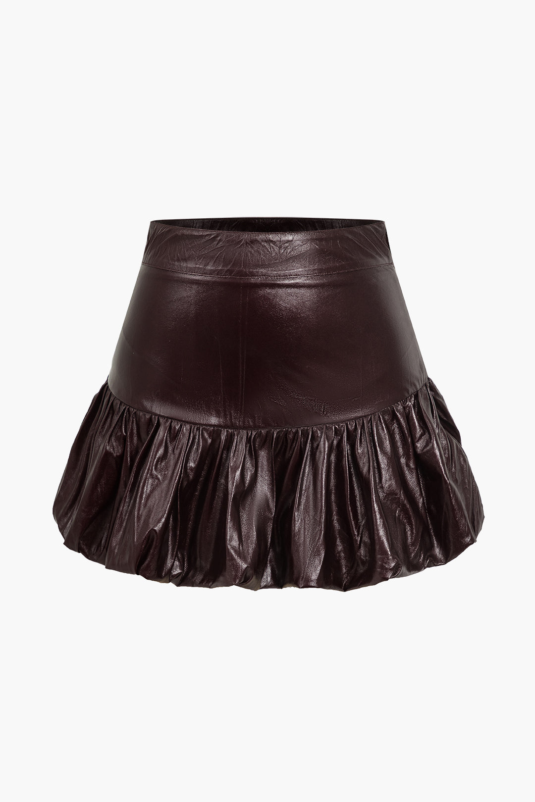 Olivia - Effen leren-look rok met ruches