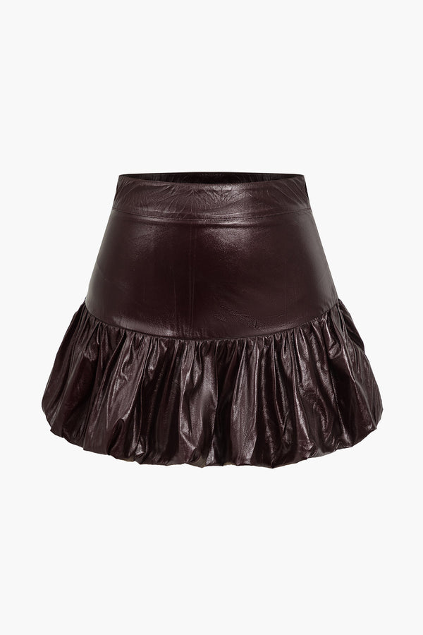 Olivia - Effen leren-look rok met ruches