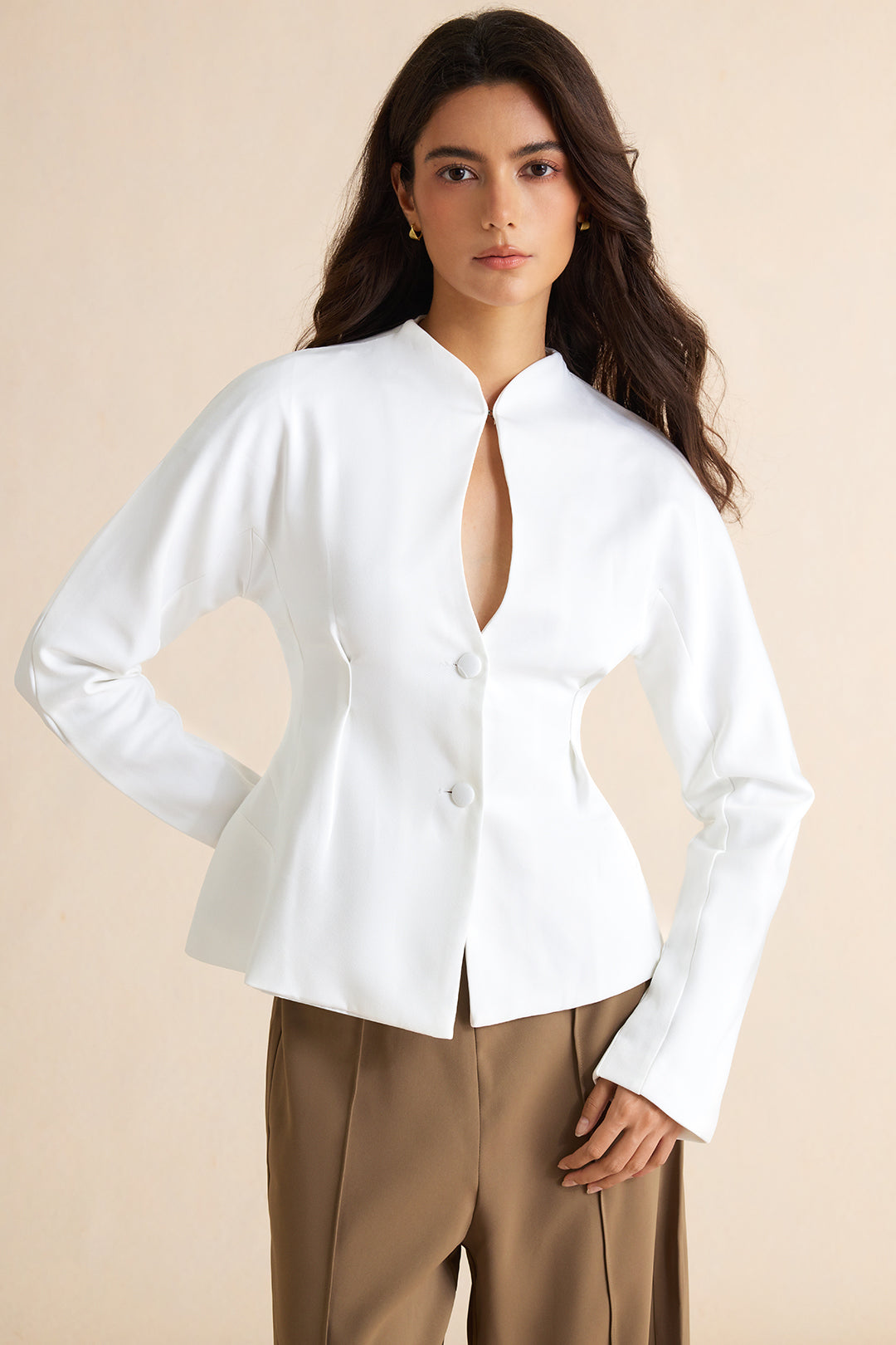 Lieke - Effen blazer met uitsnijding