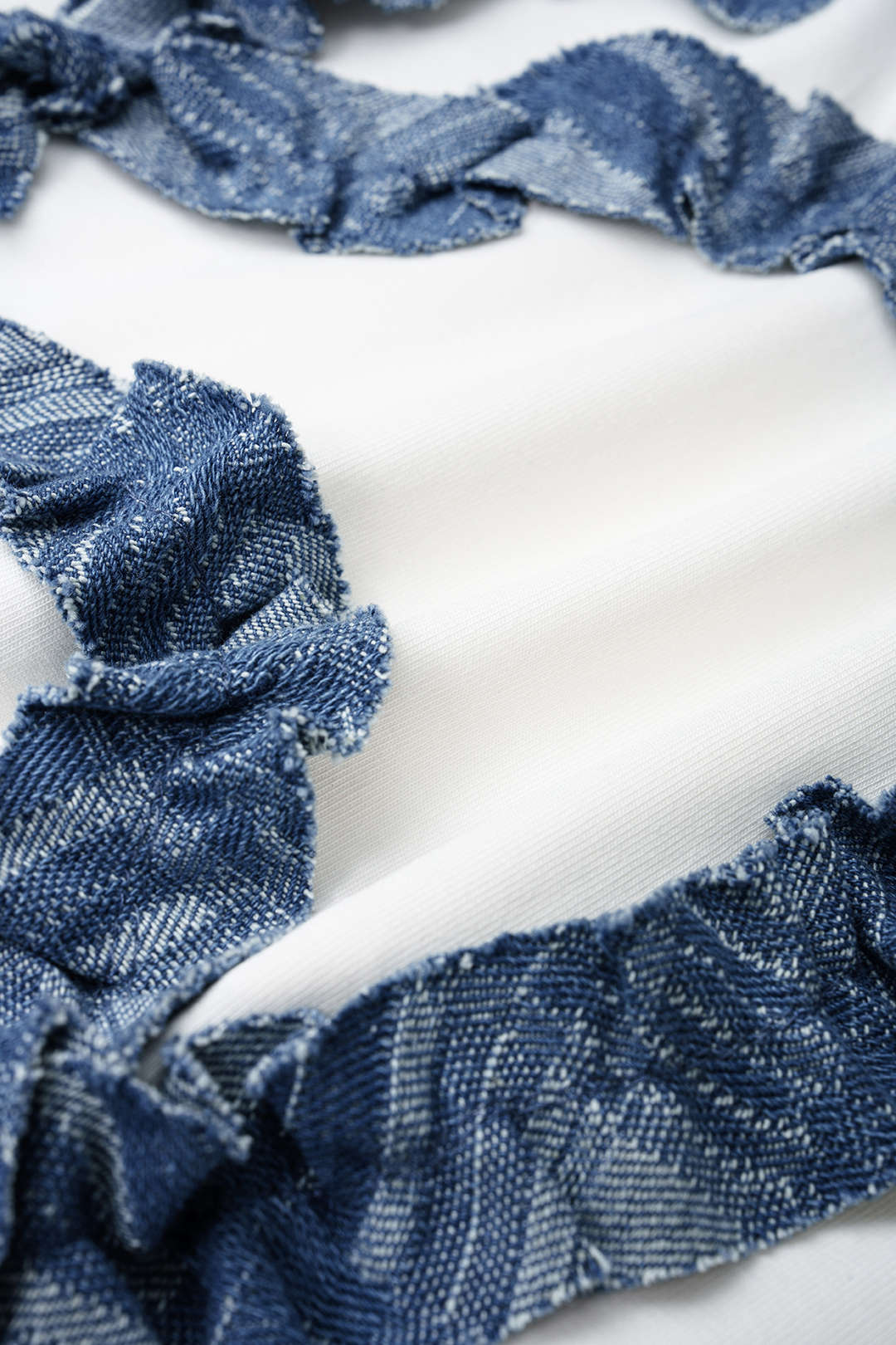 Patchwork denim rok met ruches