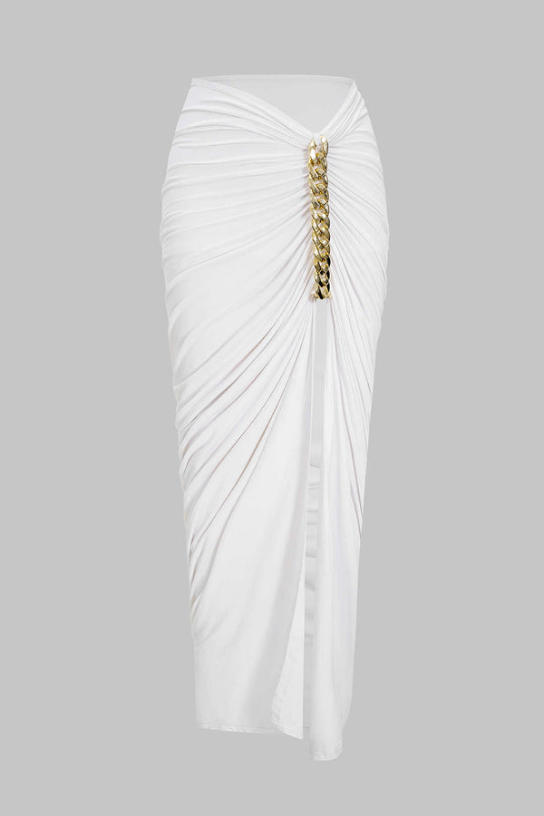 Asymmetrische rok met ruches, kettingdetail en split