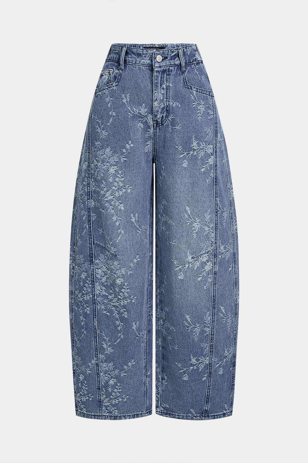Jacquard jeans met zakken en wijde pijpen