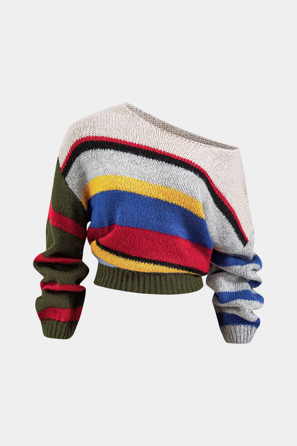 Gebreide colorblock top met lange mouwen
