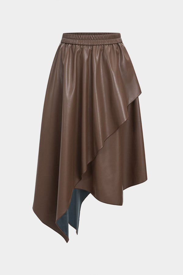 Leren-look rok met smokwerk en ruches
