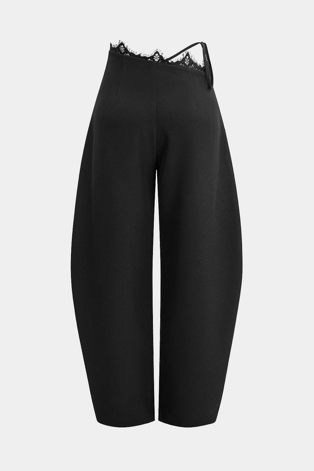 Asymmetrische broek met kanten rand en wijde pijpen