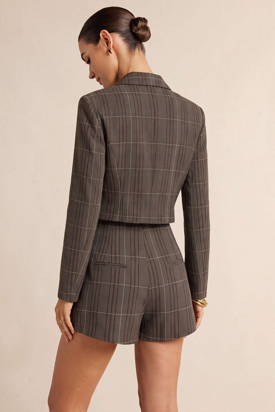 Geruite patchwork short met riem