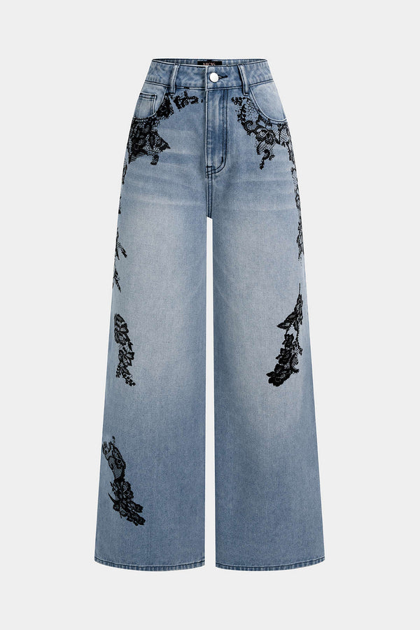 Jeans met kant, zakken en rechte pijp