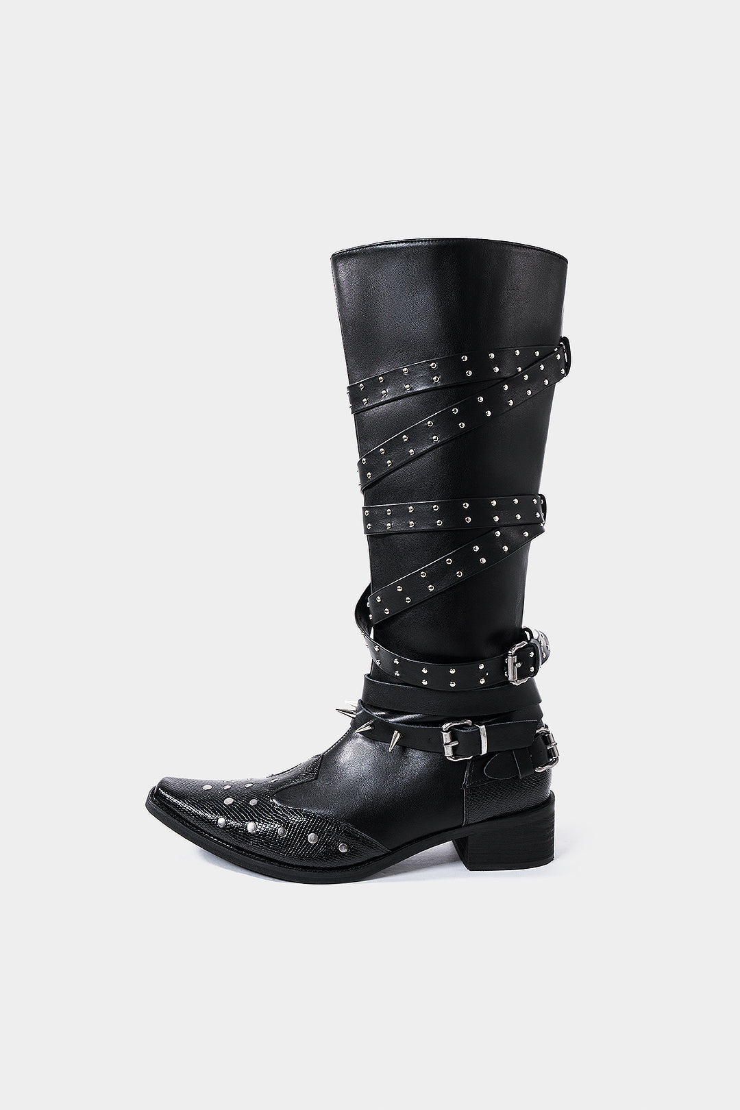 Paula - Leren-look kniehoge laarzen met studs