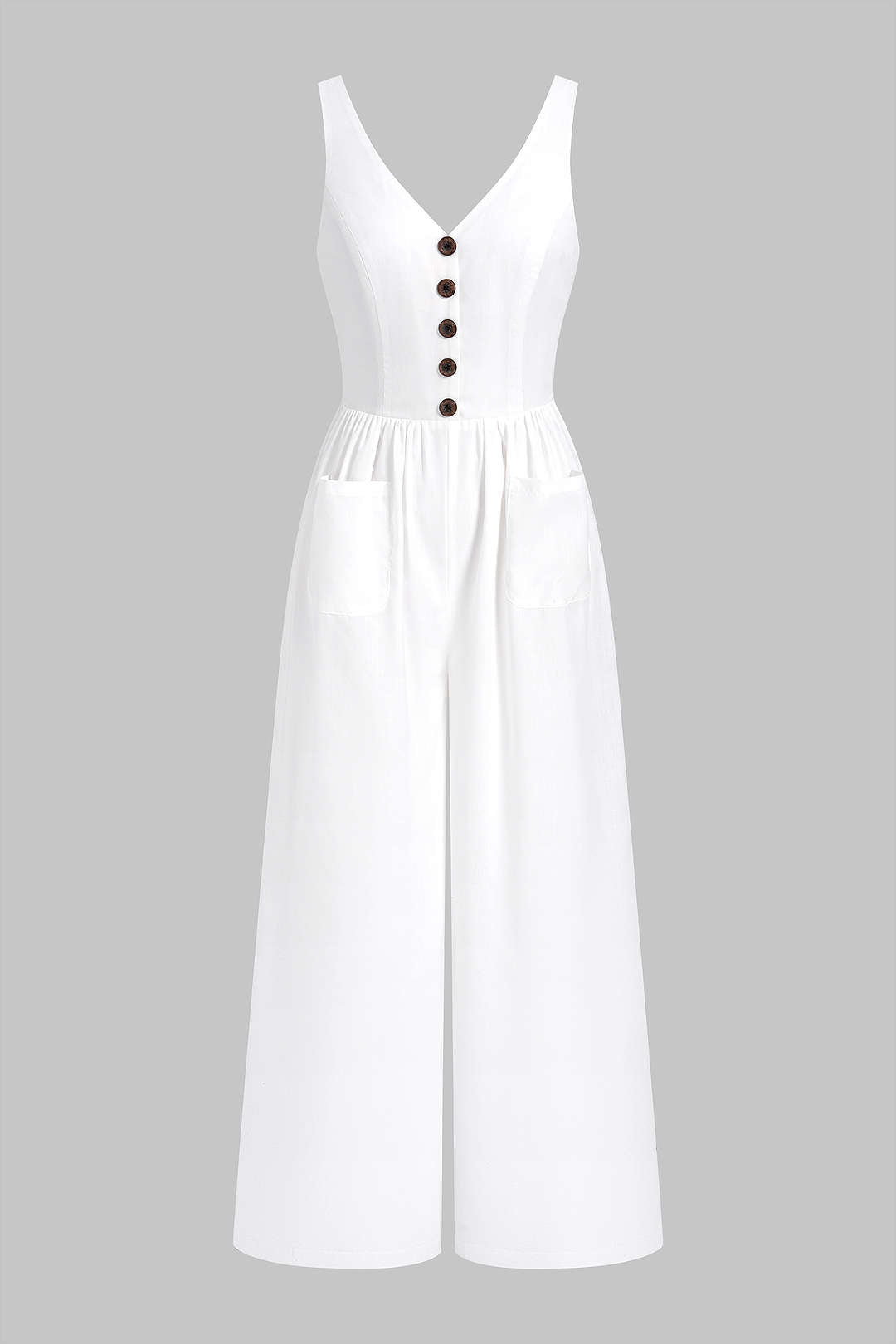 Mouwloze jumpsuit met V-hals, knoopjes en zakken
