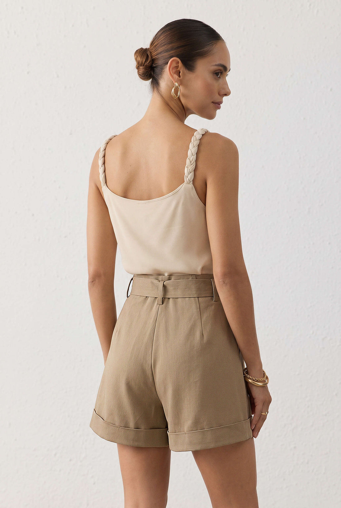 Metallic short met riem