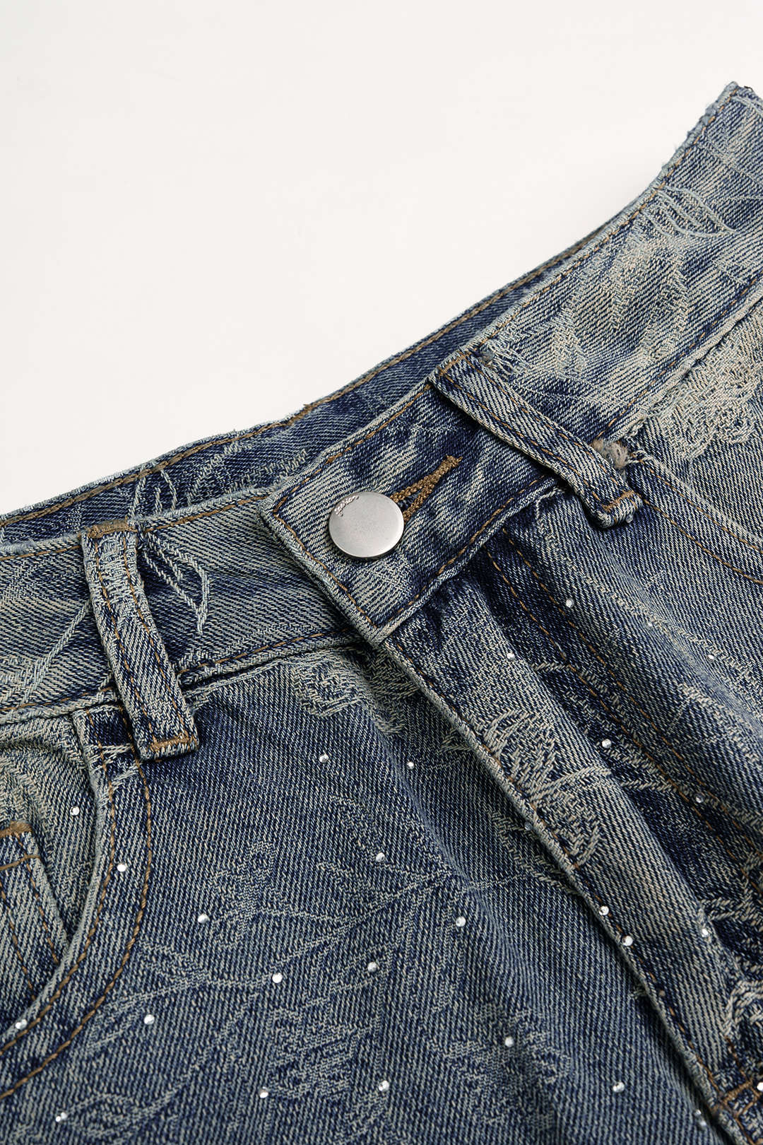 Bloemenprint jeans met strass en rechte pijp