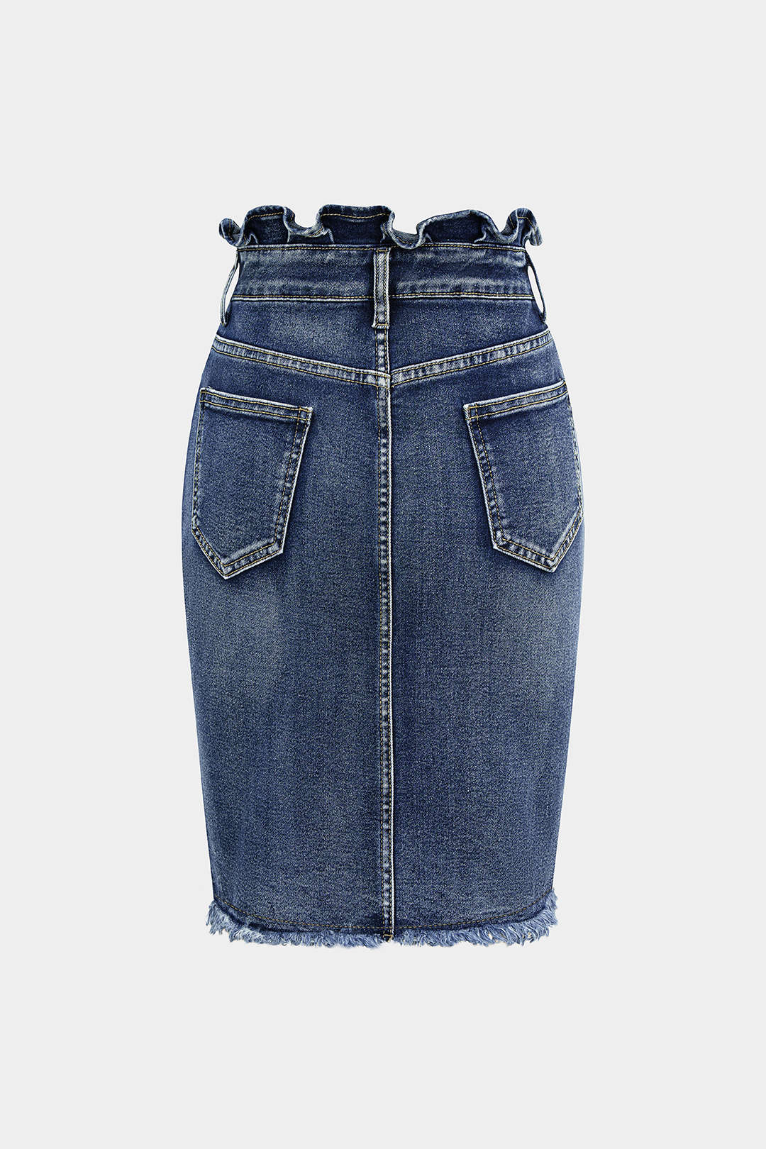 Denim asymmetrische rok met volants en rafelrand