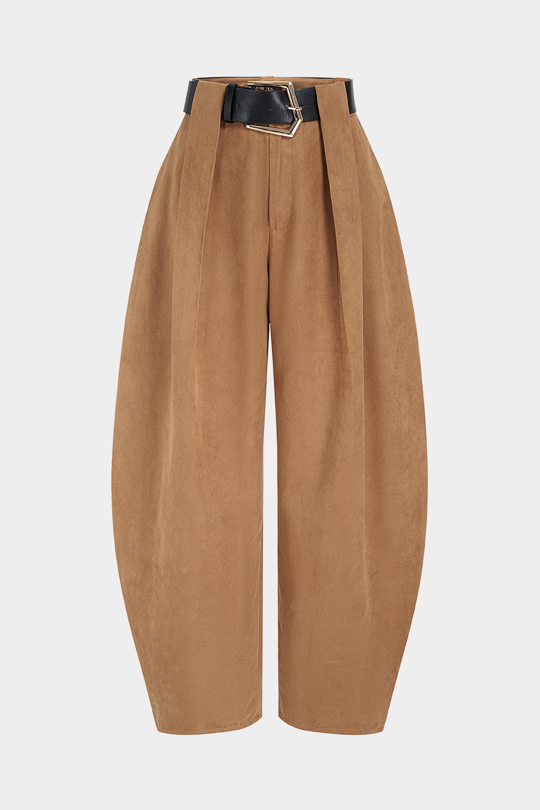 Suède metallic broek met ruches en riem