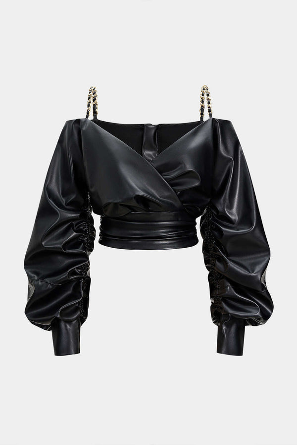 Leren-look metallic blouse met lange mouwen
