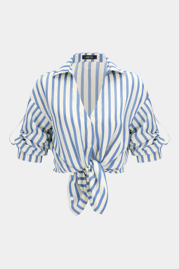 Gestreepte blouse met V-hals en lange mouwen