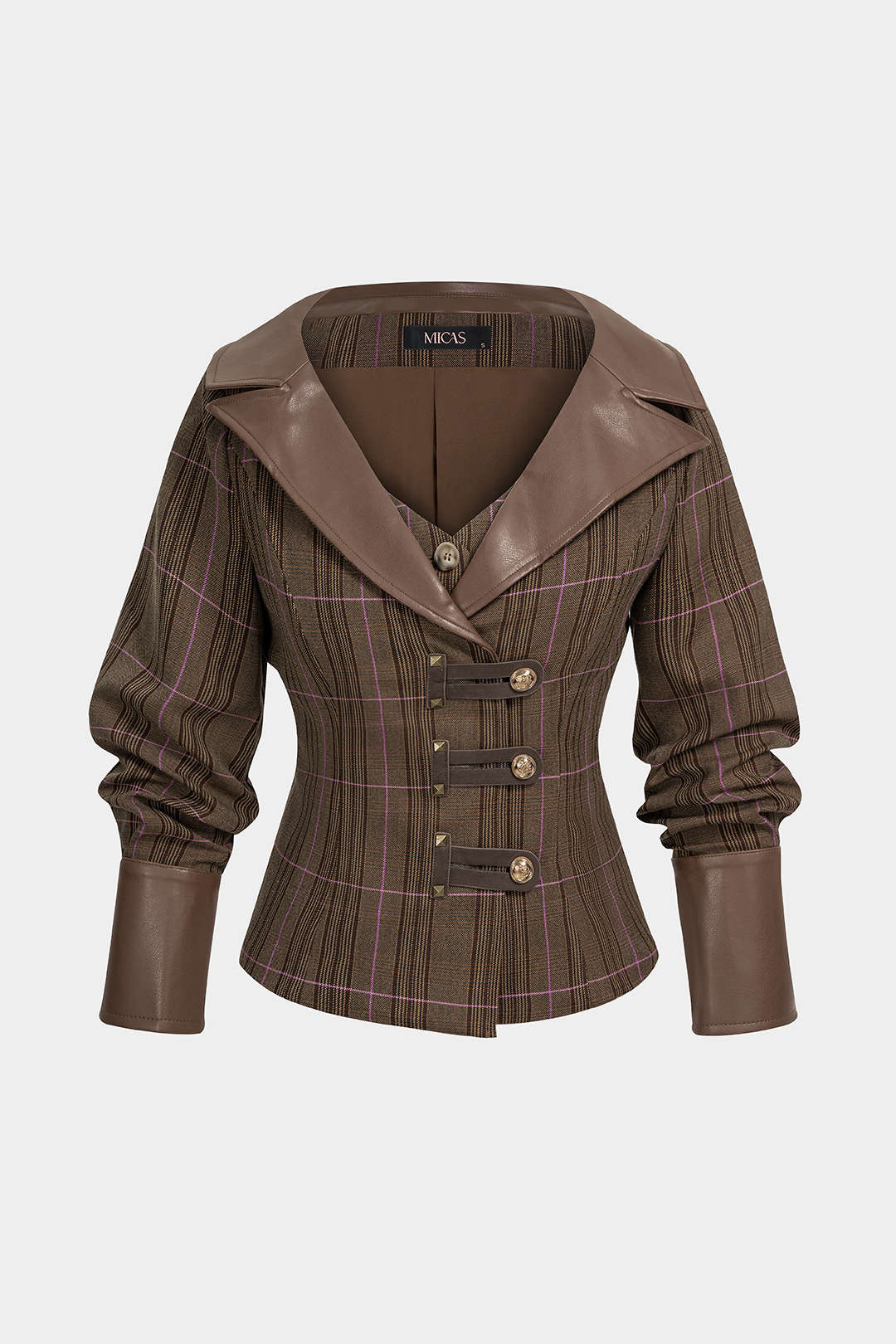 Elise - Geruite patchwork blouse met lange mouwen