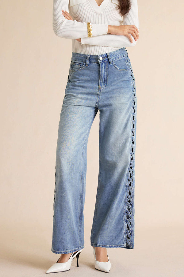Jeans met hoge taille, uitsnijding en rechte pijp