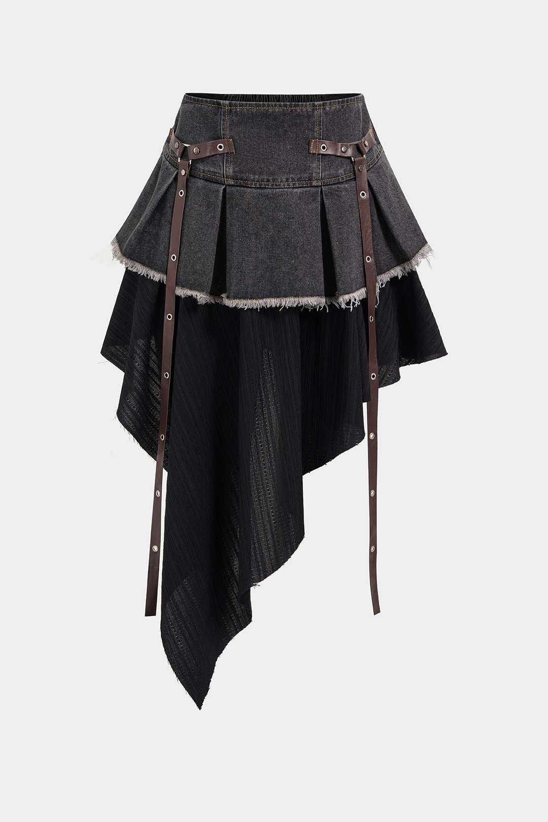 Lena - Denim patchwork rok met hoge taille