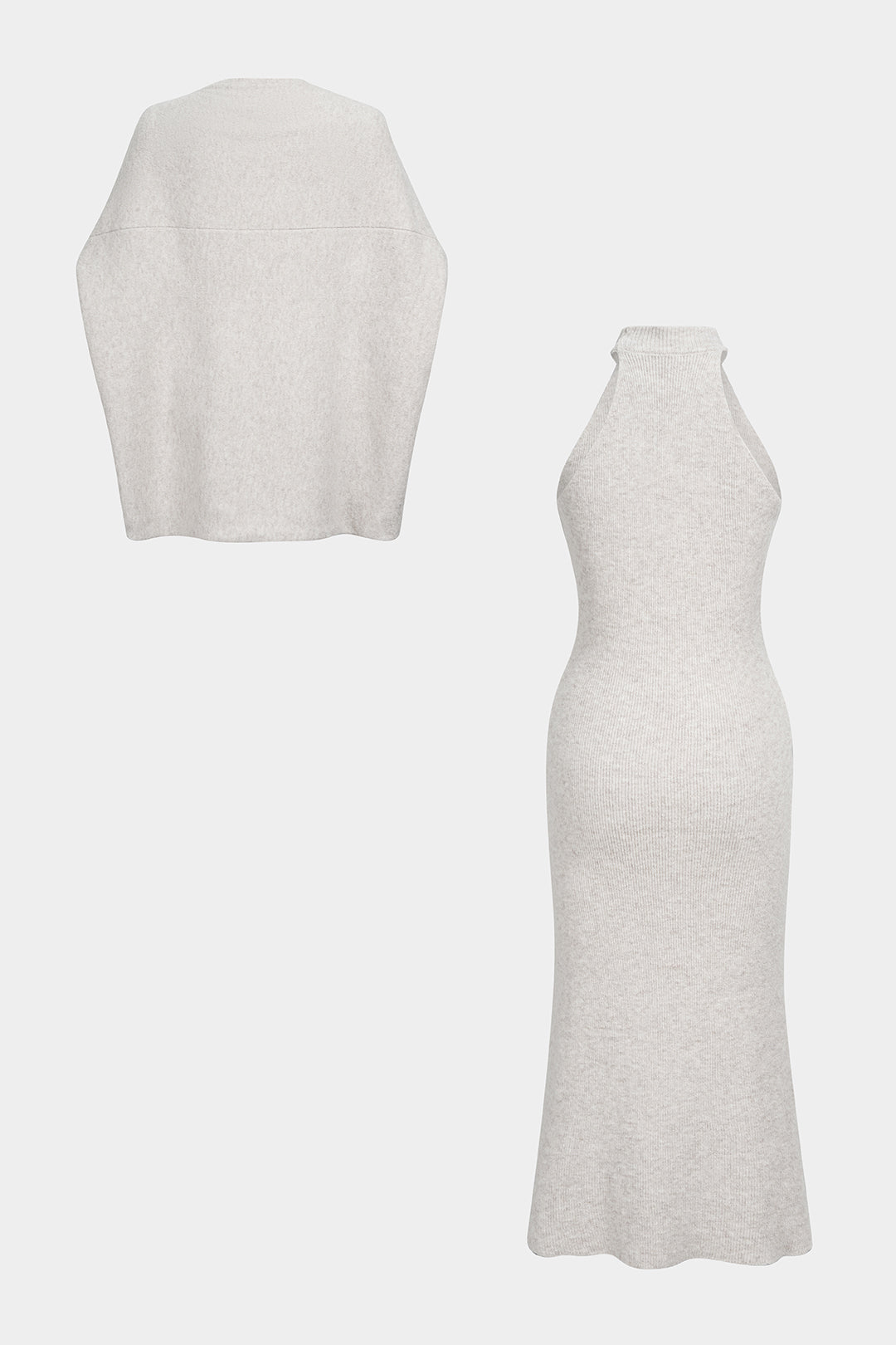 Gebreide set met maxijurk en vest