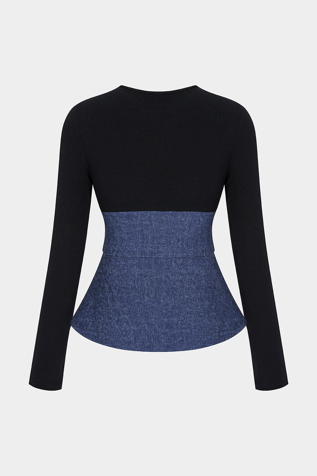 Patchwork top met ronde hals en lange mouwen