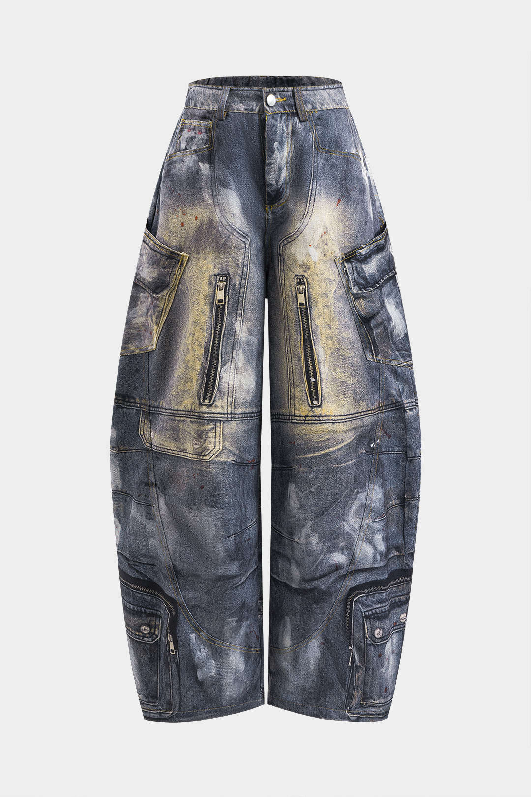 Abstracte print pantalon met zakken en ballonmodel