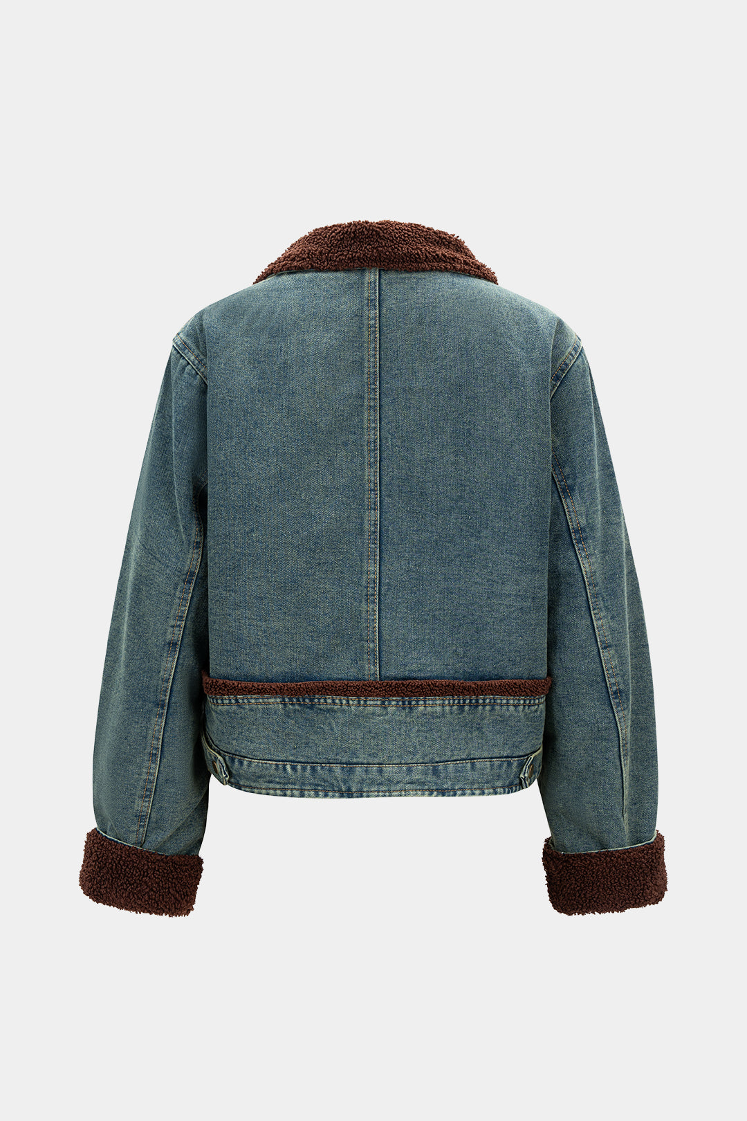 Denim patchwork item met knoopjes en zakken