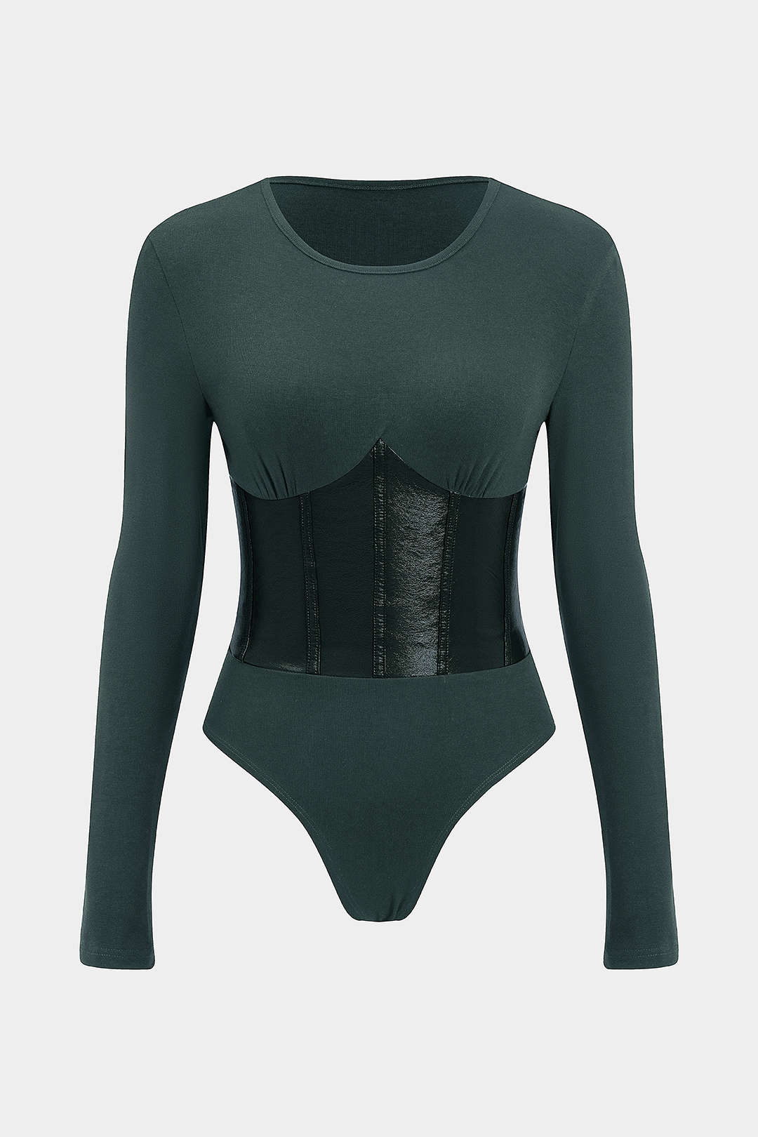Patchwork leren-look body met lange mouwen