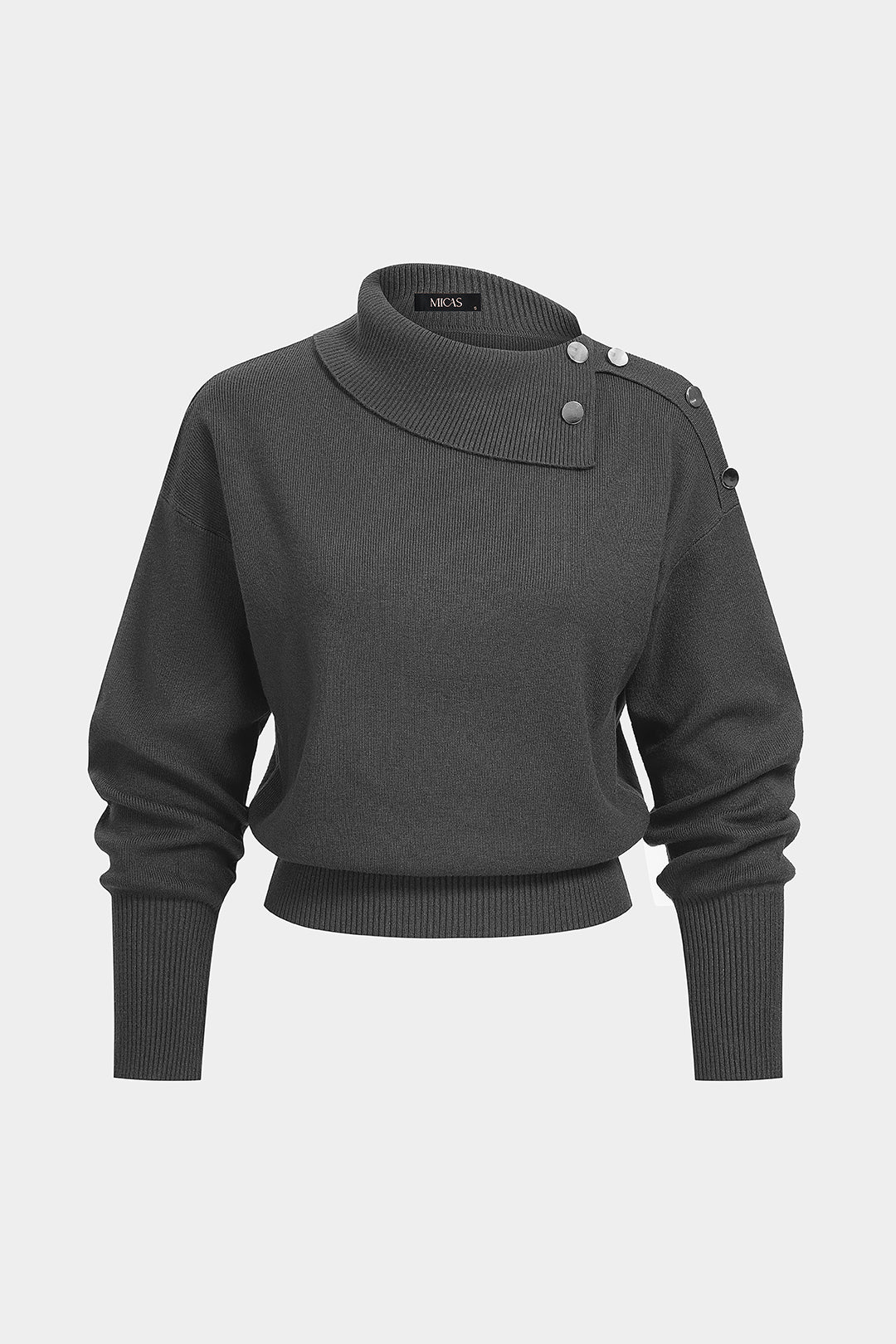 Gebreide asymmetrische top met knoopjes en lange mouwen