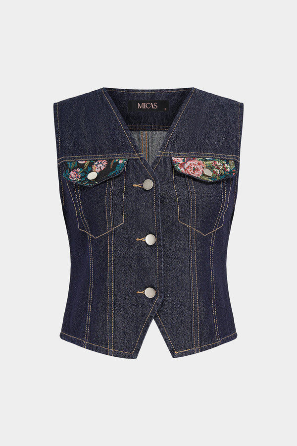 Denim patchwork gilet