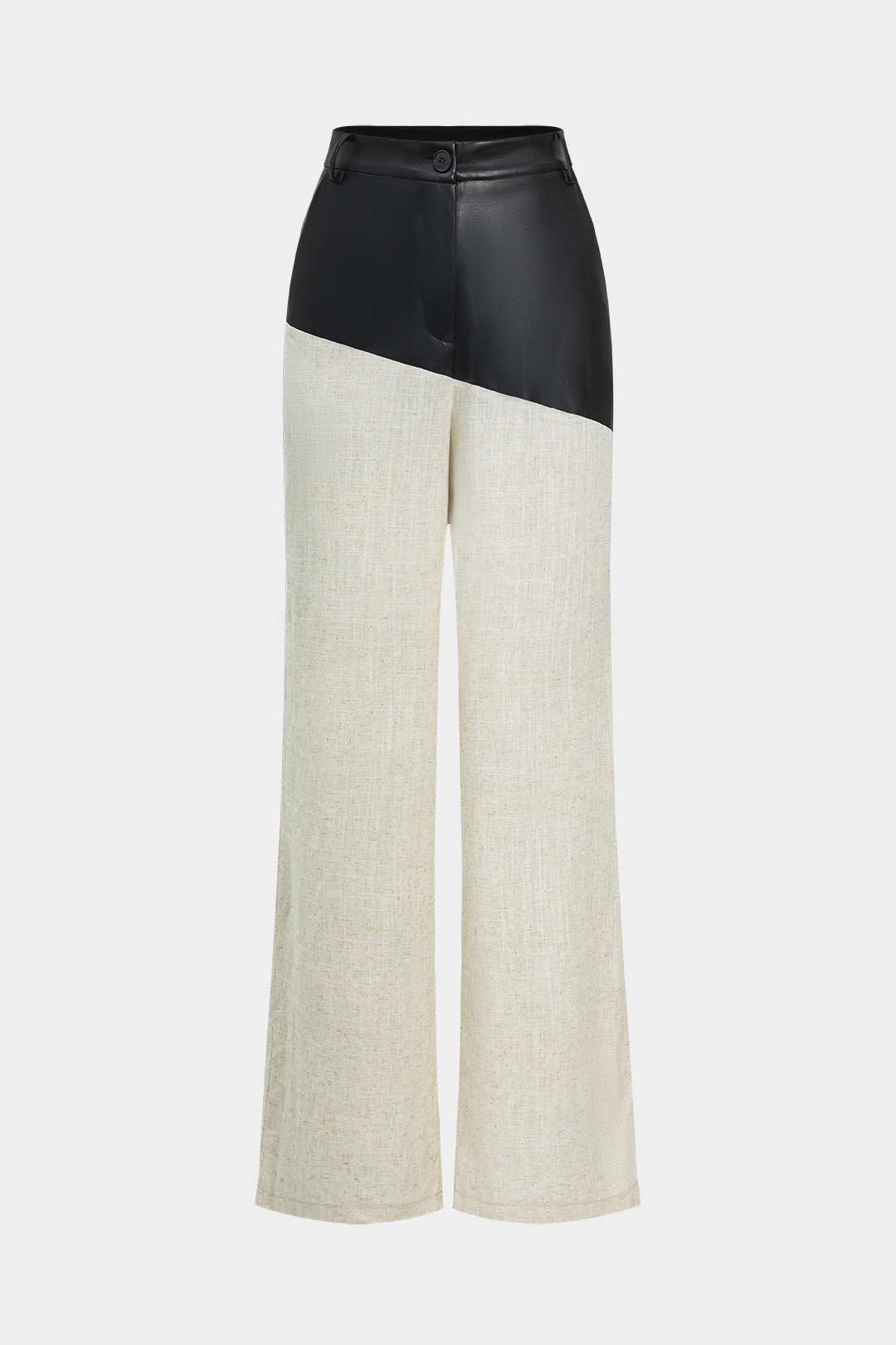 Colorblock leren-look broek met rechte pijp