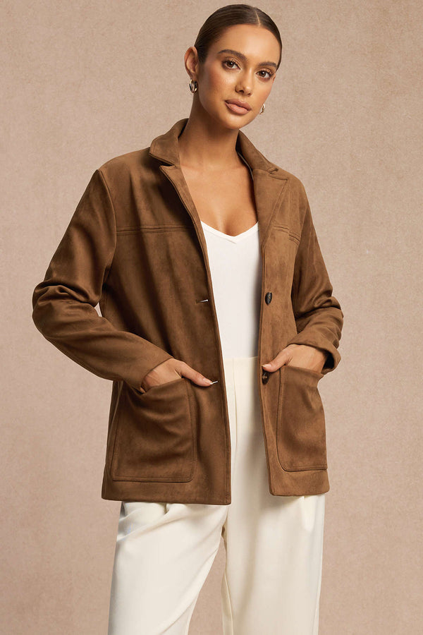 Suède blazer met reverskraag