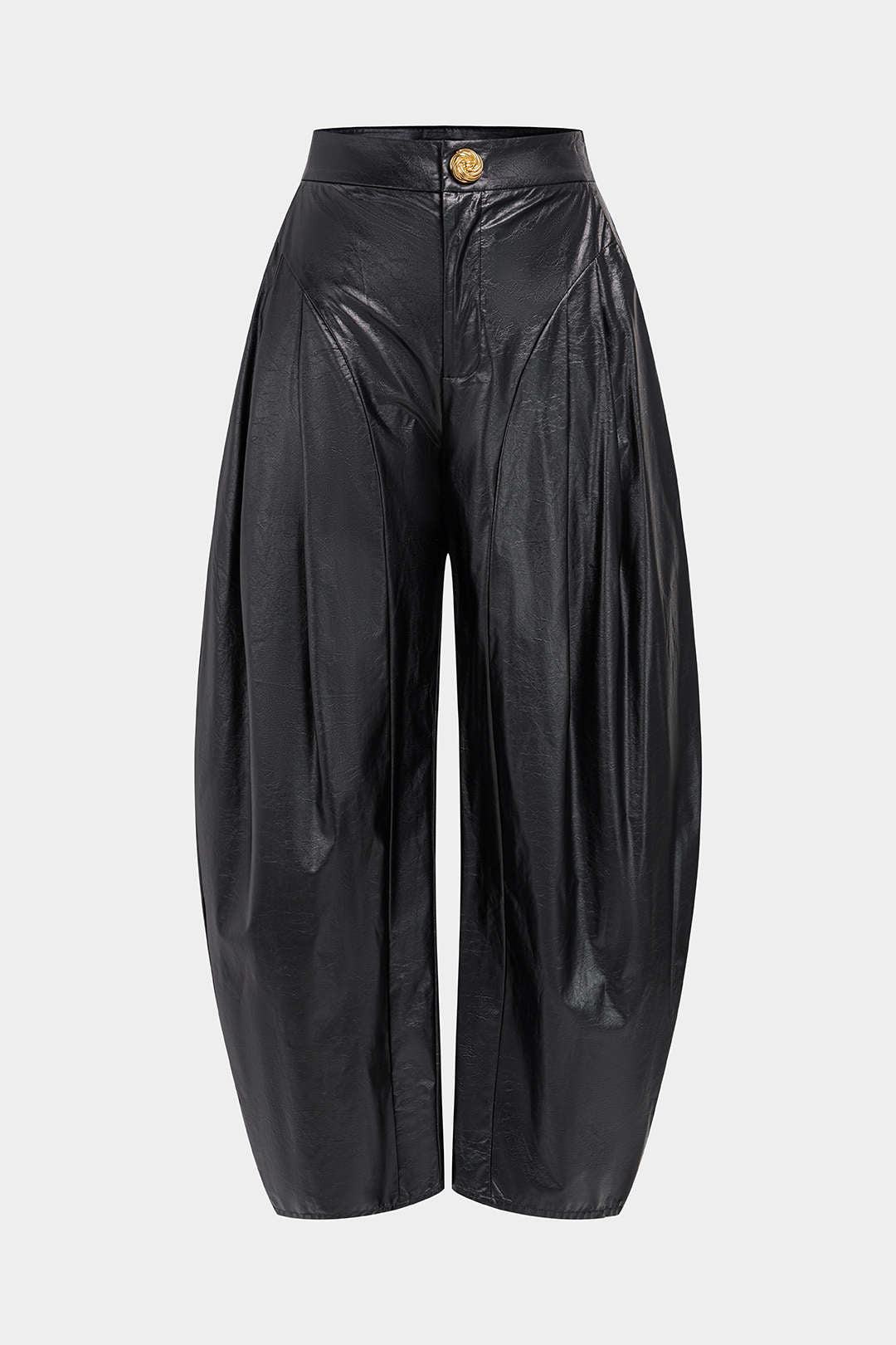 Leren-look metallic broek met ruches