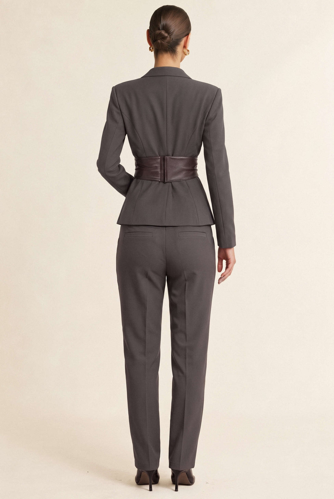 Leren-look patchwork blazer met reverskraag
