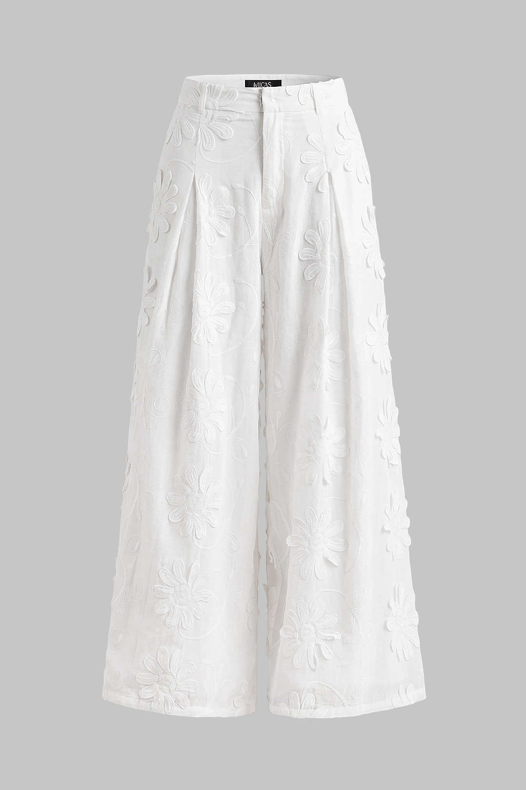 Bloemenprint broek met borduursel en hoge taille