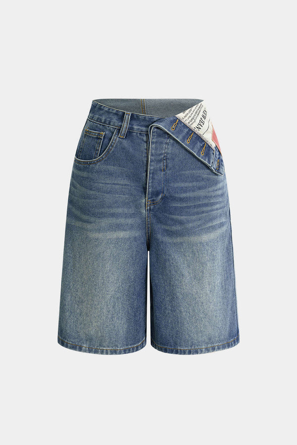 Clara - Denim asymmetrische short met zakken
