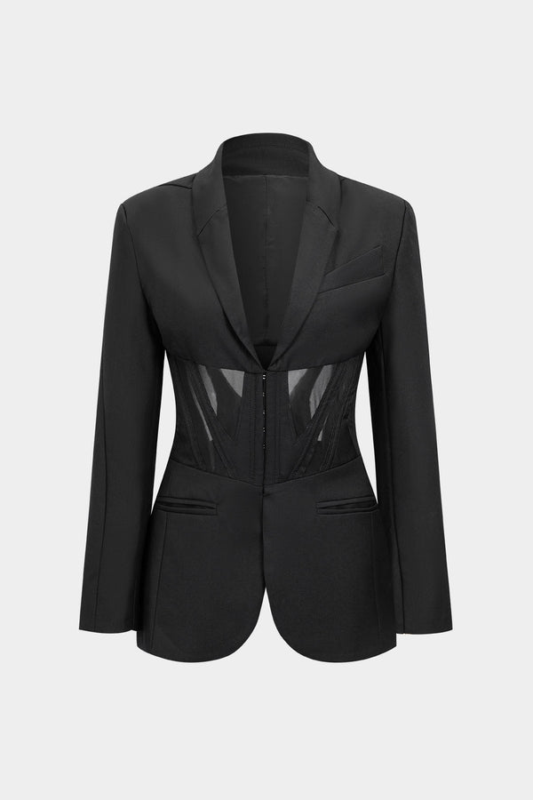 Transparante mesh blazer met revers